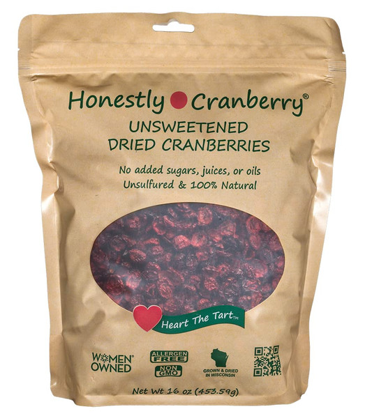 Honestly Cranberry - Unsweetened Dried Cranberries - No Added Sugars, Juices, or Oils - Non-GMO - Wisconsin Grown (16 ounces = 1 lb)