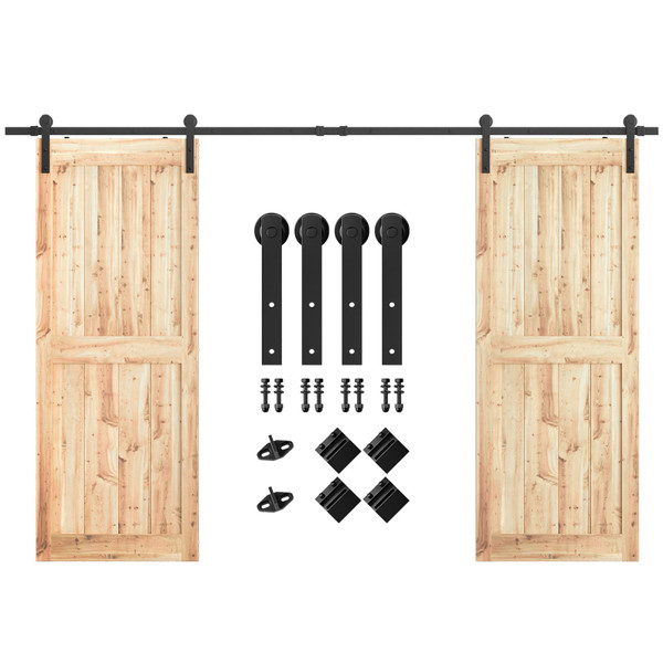 SMARTSTANDARD 12FT Heavy Duty Double Door Sliding Barn Door Hardware Kit,Smoothly and Quietly-Easy to Install-includes Step-by-Step Installation Instruction Fit 36" Wide Door Panel