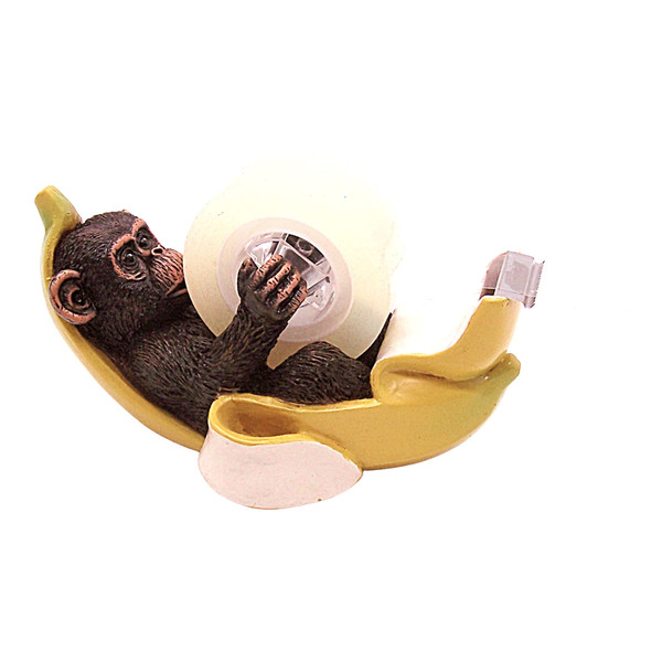 Monkey in a Banana Peel Tape Dispenser, Funny Animal Office Supplies, Unique Desk Accessory, 5.25 Inches