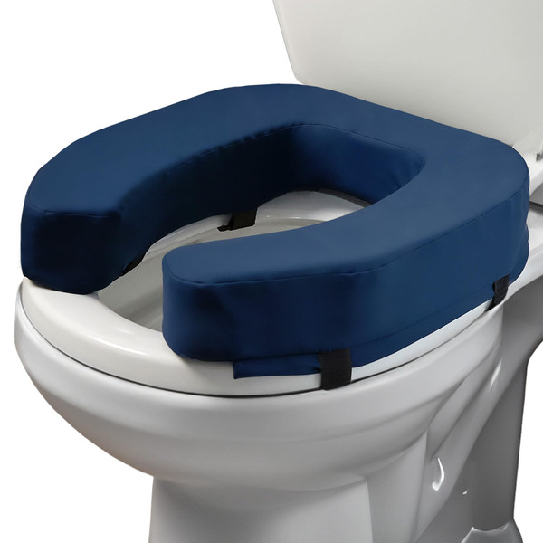 Lunderg Padded Toilet Seat Riser for Seniors - Adds 3 inches. Universal Fit - FIRM Raised Toilet Seat Cushion with High-Density Foam for Enhanced Comfort & Elevation. Post-Surgery Must have (Blue)