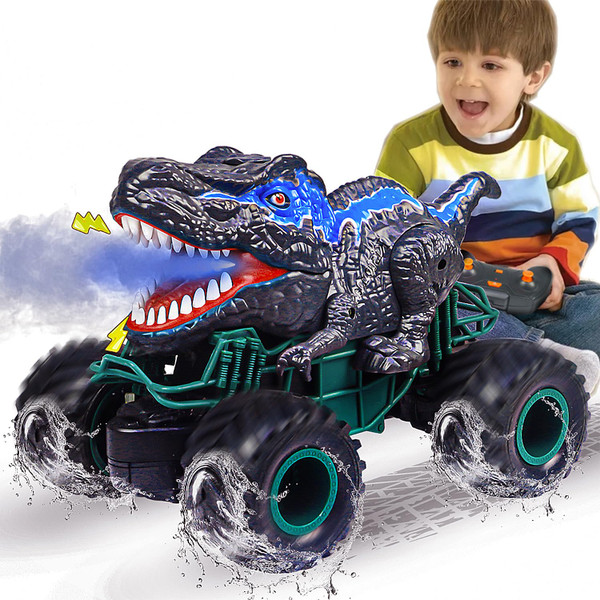 ZDCZ Dinosaur Remote Control Car, 2.4GHz RC Mega Monster Truck Toys for Toddlers, Dinosaur Toys with Light Sound Spray, Christmas and Birthday Gifts for 3 4 5 6 7 8-12 Kids Boys,All Terrain RC Cars
