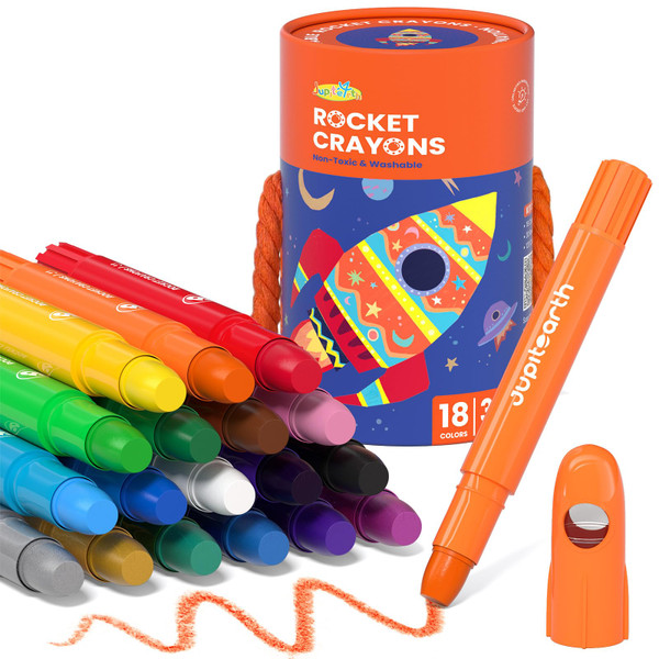 JUPITEARTH 18 Colors Twist Crayons for Toddlers 1-3, Non-Toxic Washable Crayons for Ages 4-8 with Storage Bucket, Ultra-Silky and Easy to Hold Art Supplies,Ideal Christmas Gift for Boys and Girls
