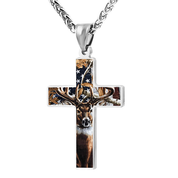JUHIOPOI American Flag Deer Leaf Cross Pendant Necklace For Mens Women Jewelry Religious Pendant Chain Necklace JUHIOPOI American Flag Deer Leaf Cross Pendant Necklace For Mens Women Jewelry Religious Pendant Chain Necklace