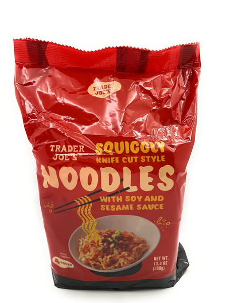 Squiggly Knife Cut Style Noodles with Soy and Sesame Sauce (4 Individual Packs Per Package) by Trader Joes 13.4 oz (Pack of 1)