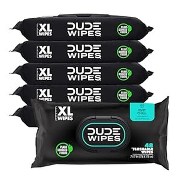 DUDE Wipes - Flushable Wipes 6 Pack, 288 Wipes - Mint Chill - Eucalyptus & Tea T