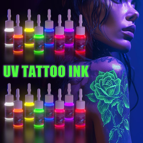 DMTATTOO 5ML Fluorescent Tattoo Ink 8Pcs Kit UV Tattoo Pigments Natural Plant Ex