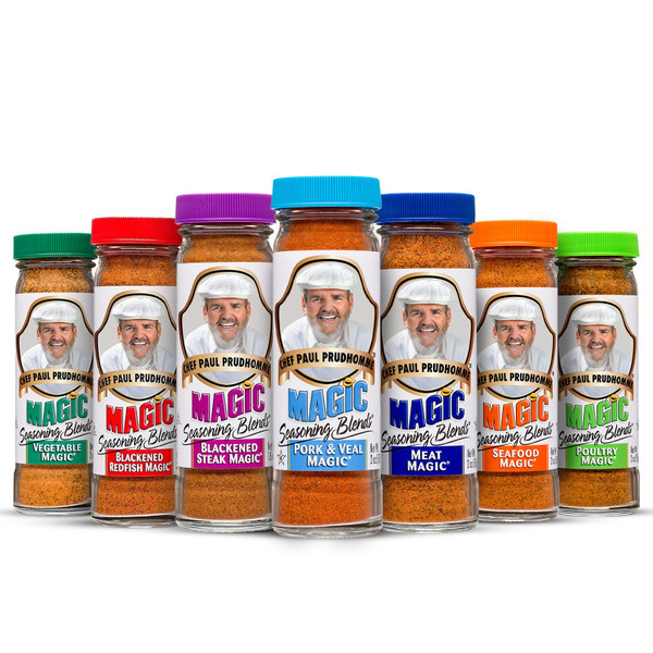 Chef Paul Magic Seasoning Blends Seafood Seasoning Variety Pack | Blackened Redfish & Steak, Seafood, Poultry, Meat, Vegetable, Pork & Veal | All-Purpose Spice Mix for Cooking | 2 Oz, Pack of 7