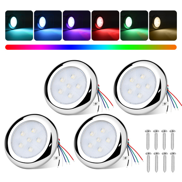 RVZONE 3inch RGBW Boat Courtesy Lights IP68 Waterproof Marine LED Lights Stainless Steel Boat Transom Boat Interior T Top Cabin Deck Lighting for Pontoon Night Fishing (4Pack) RVZONE 3inch RGBW Boat Courtesy Lights IP68 Waterproof Marine LED Lights Stainless Steel Boat Transom Boat Interior T Top Cabin Deck Lighting for Pontoon Night Fishing (4Pack)