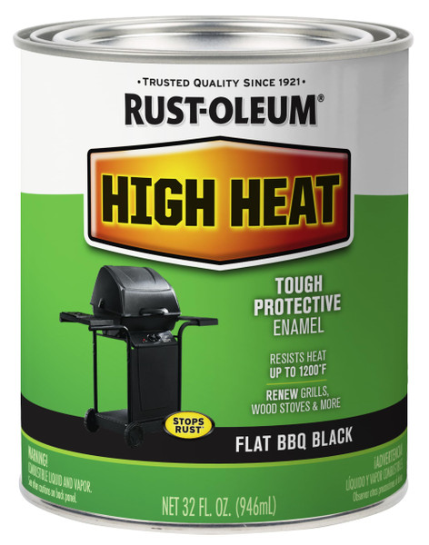 Rust-Oleum 7778502 High Heat Brush Protective Enamel Paint, Quart, Flat BBQ Black