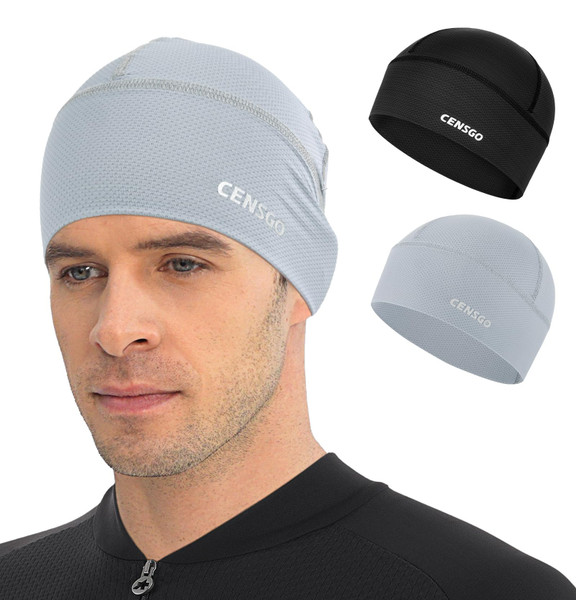 CENSGO Cooling Skull Cap Cycling Hats for Men Women, Motorcycle Hard Hat Helmet Liner(Black+Light Grey)