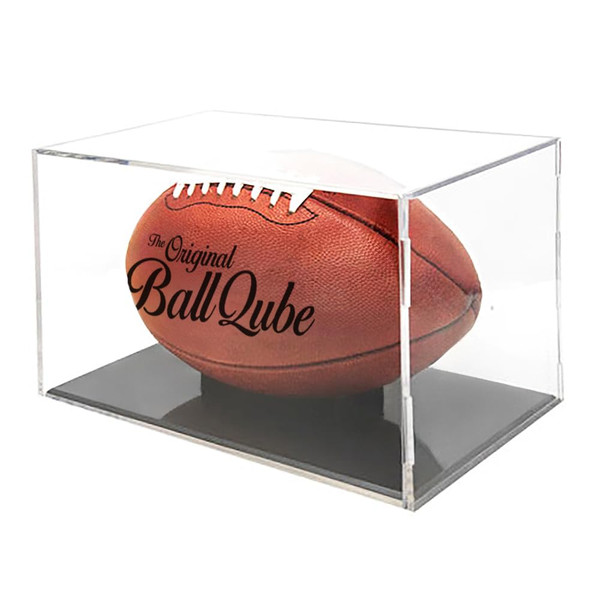 BallQube Grandstand Football Display Case for Memorabilia and Autographed Ball, Clear, Stackable Showcase Cube