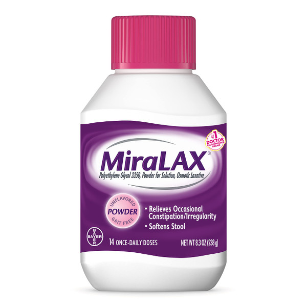 MiraLAX Laxative Powder, Gentle Constipation Relief, PEG 3350, Physician Recommended, No Harsh Side Effects, 14 Dose