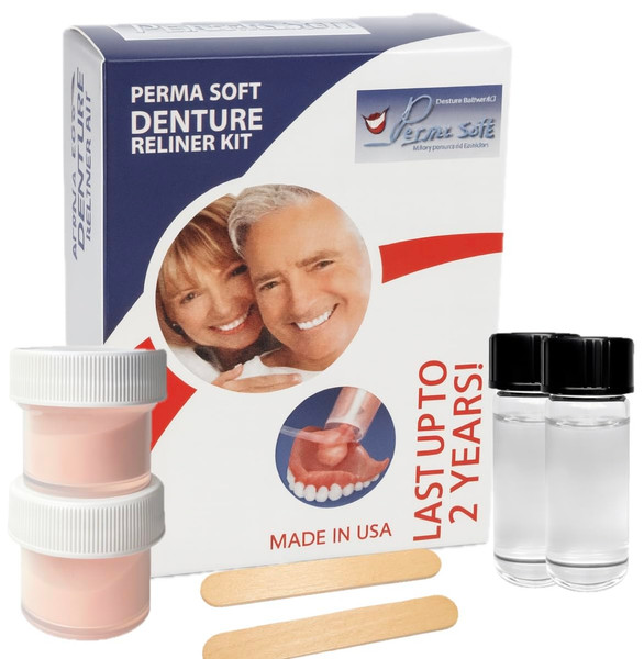 Perma Soft Denture Reliner Kit - Relines 2 Denture Plates - Semi Soft DIY Denture Liner for Upper and Lower