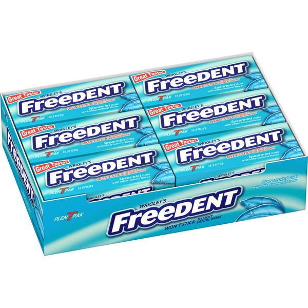 FREEDENT Chewing Gum - WRIGLEY'S Spearmint Flavored, 12 Pack Bulk Gum, 15 Sticks per Pack