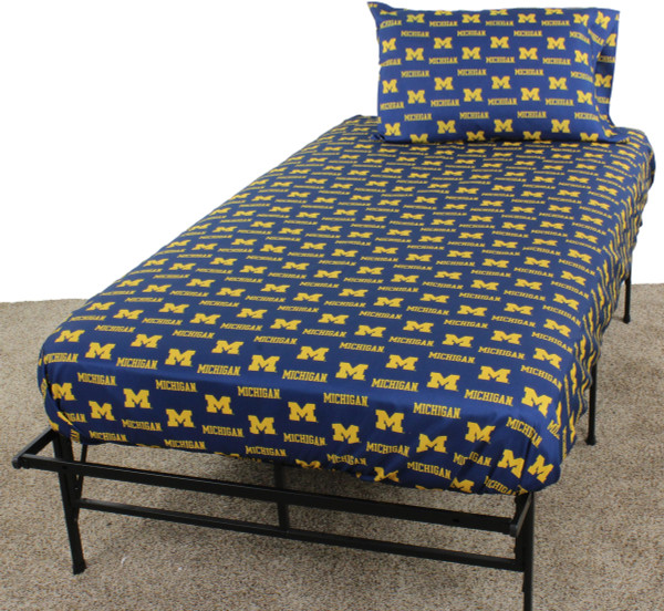 College Covers Michigan Wolverines Sheet Set, Queen, Team Colors,MICSSQU