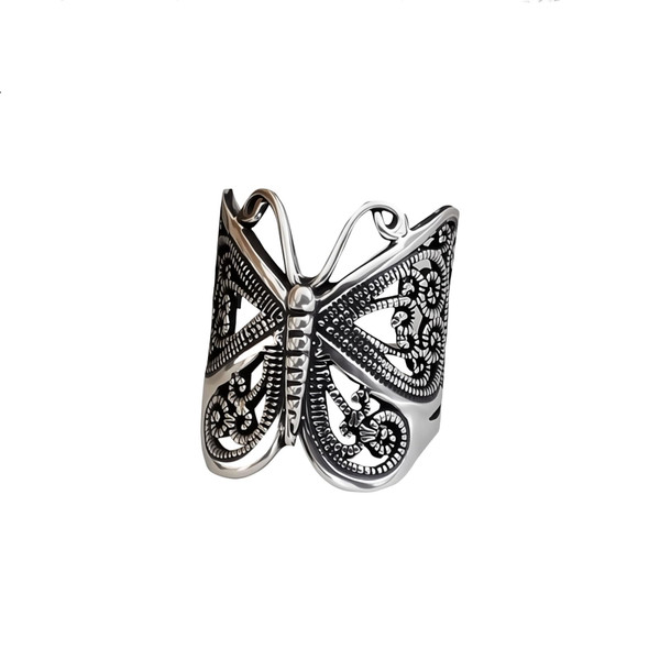 Butterfly Wrap Rings,Butterfly Ring for Women, Adjustable Open Carved Texture Butterfly Ring,Vintage Metal Insects Knuckle Finger Rings,Cute Animal Ring,Statement Jewelry Gifts for Women (Silver)