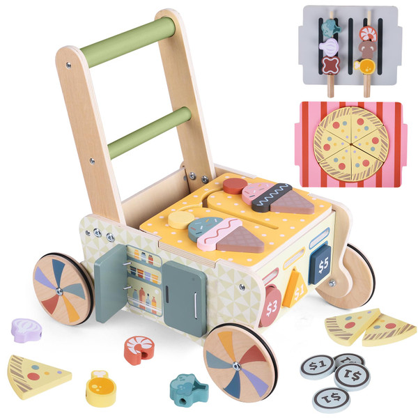 Wooden Baby Walker with Wheels, Montessori Kitchen Walking Toys, Pretend Play Grocery Toys, Sorting and Stacking Toys for Infants and Toddlers, Push and Pull Learning Activity Walkers Wooden Baby Walker with Wheels, Montessori Kitchen Walking Toys, Pretend Play Grocery Toys, Sorting and Stacking Toys for Infants and Toddlers, Push and Pull Learning Activity Walkers