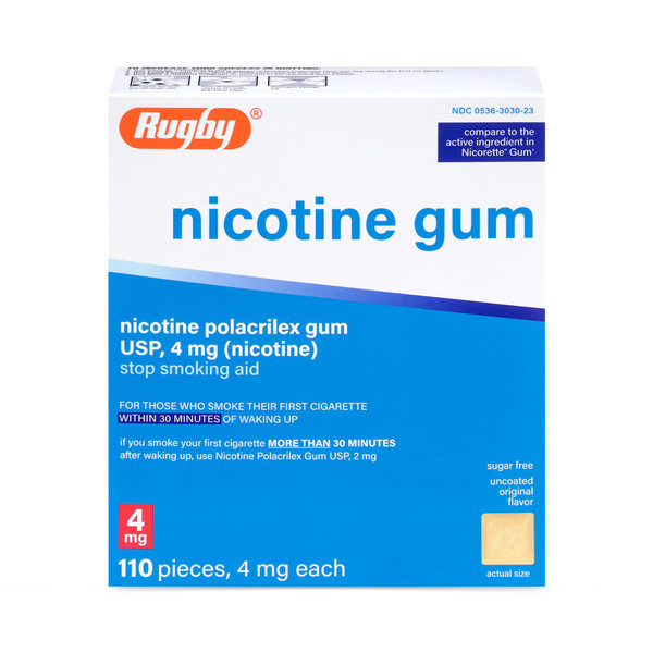 Rugby Polacrilex 4mg Nicotine Gum - Original Flavor, Quit Smoking and Vaping Aid, Sugar-Free, 110 Count (1-Pack)