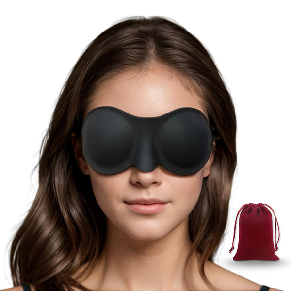 Moisture Chamber Glasses for Dry Eyes - Vowleike Soft Silicone Sleep Goggles, Reusable Comfortable & Lightweight Sleep Mask, Elastic and Stretchable Strap with A Carrying Bag (Matte Black)