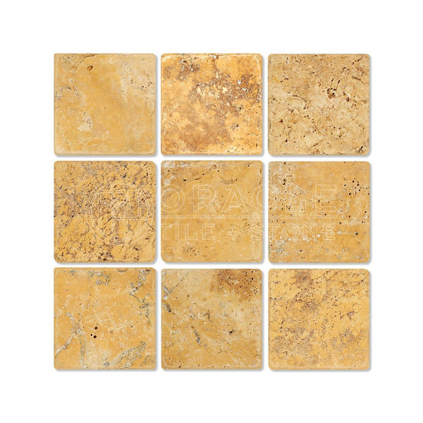 Gold (Yellow) Travertine 4 X 4 Field Tile, Tumbled