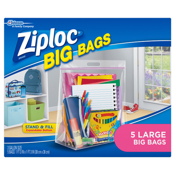 Ziploc Big Bags Clothes and Blanket Storage Bags for Closet Organization, Protects from Moisture, Large, 5 Count