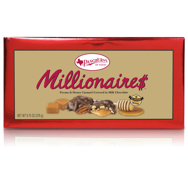 Pangburn's Millionaires Candy Box 9.75 Ounce Pangburn's Millionaires Candy Box 9.75 Ounce; Buttery Pecans, Creamy Caramel, Honey, and Mouthwatering Milk Chocolate; Texas Born, and Loved by All