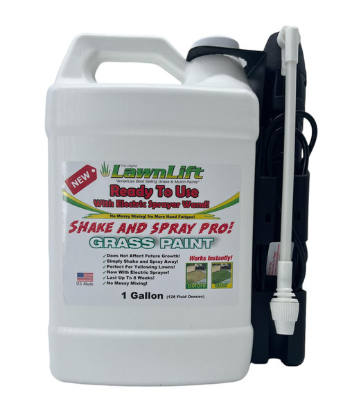 LawnLift 1-gallon ready to use grass paint, shake and spray pro with electric sprayer wand. No more messy mixing. Instantly transform your lawn. LawnLift 1-gallon ready to use grass paint, shake and spray pro with electric sprayer wand. No more messy mixing. Instantly transform your lawn.