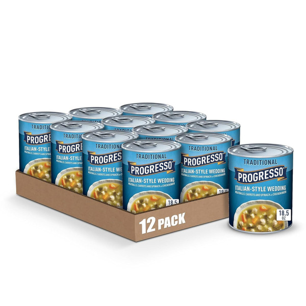 Progresso Italian-Style Wedding Soup, Traditional Canned Soup, 18.5 oz (Pack of 12)