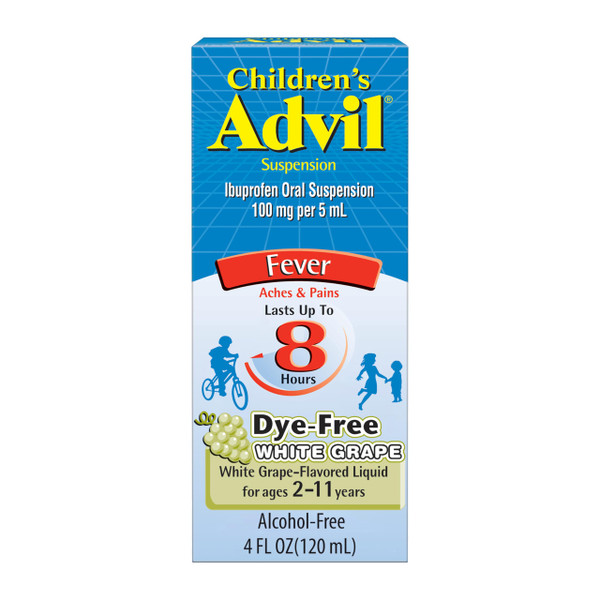Children's Advil Pain Reliever and Fever Reducer, Dye Free Children's Ibuprofen for Pain Relief, Liquid Ibuprofen for Children, White Grape - 4 Fl Oz