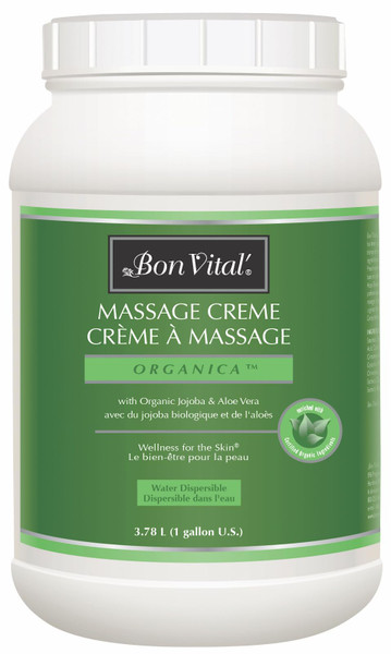 Bon Vital' Organica Organic Massage Creme, 1 Gallon, Organic Jojoba Oil, Non-Greasy, Hypoallergenic, Cream For Sensitive Skin, Massage Therapy & Muscle Relaxation, Spa Quality