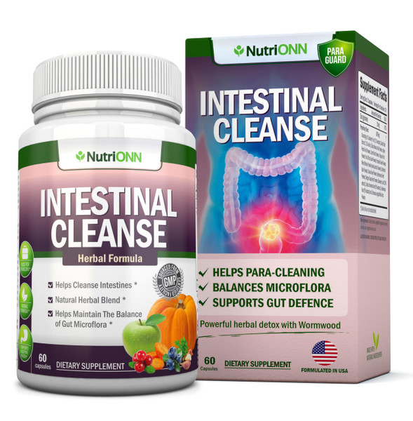 Intestinal Cleanse - All Natural Herbal Detox Formula - Full 10-Day Detox Program - Wormwood, Cranberry, Paul D'Arco, Goldenseal, Garlic, Black Walnut Hull, Echinacea and 10 Other Natural Ingredients