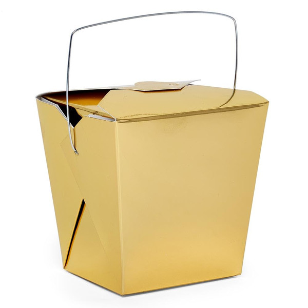Paper Mart Metallic Gold Chinese Take out Boxes, 4 x 3.5 x 4 Inches, Pack of 24 Chinese Food Containers for Gifts or Favors, Wedding or Christmas Gift Box