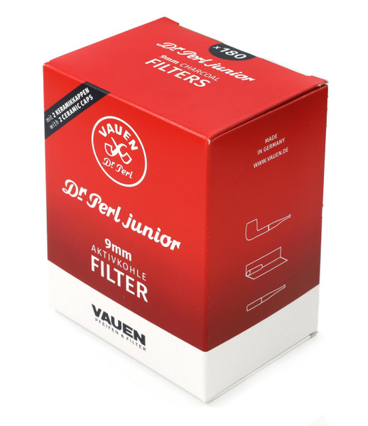 VAUEN Dr. Perl Junior 9mm Charcoal Pipe Filters, 180 Count Value Pack