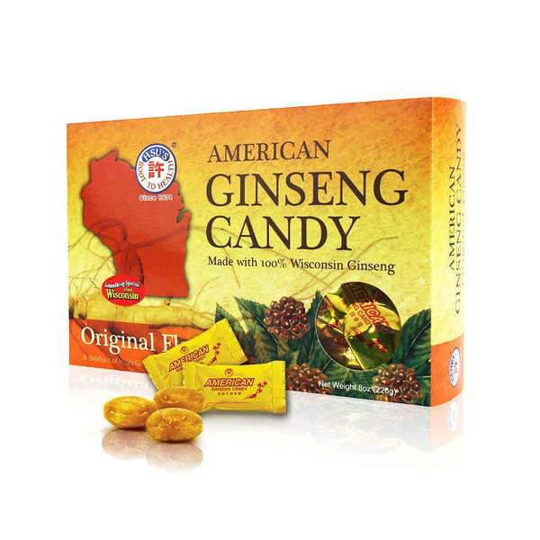 Hsu's Ginseng SKU 1042 | American Ginseng Candy | Cultivated American Ginseng from Marathon County, Wisconsin USA | 许氏花旗参糖 | 8oz Box, 西洋参