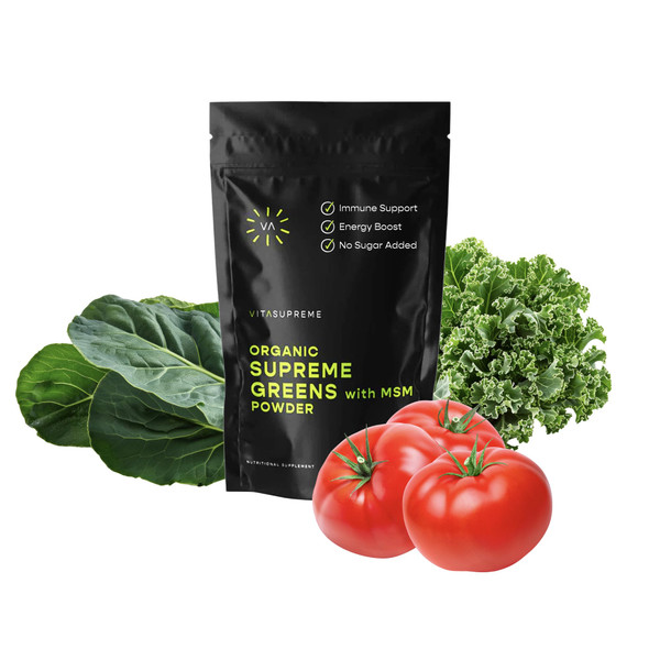VITASUPREME Organic Superfood Greens Powder with MSM, for Gut Health, Digestion, Immune Support, Energy, and More (Sugar Free, Non-GMO, Keto, Vegan), 60 Servings, 30 Day Supply