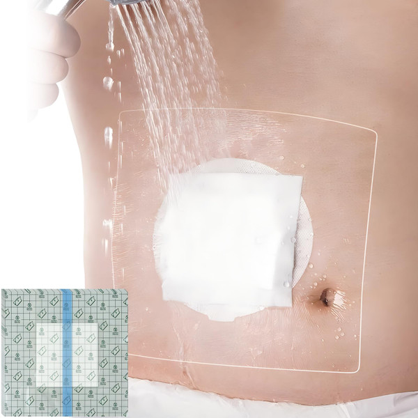 9" x 9" Ostomy Shower Cover Waterproof [Pack of 25], Ostomy Bag Shower Protector Stoma Shower Guard Colostomy Shower Shields for Women Men Showering, Non-Stick Central Pad