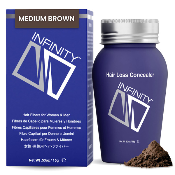 INFINITY Hair Fibers Medium Brown for Thinning Hair for Women & Men - 100% Undetectable Hair Building Fiber Powder - Conceal Hair Loss in 15 Seconds, 15g
