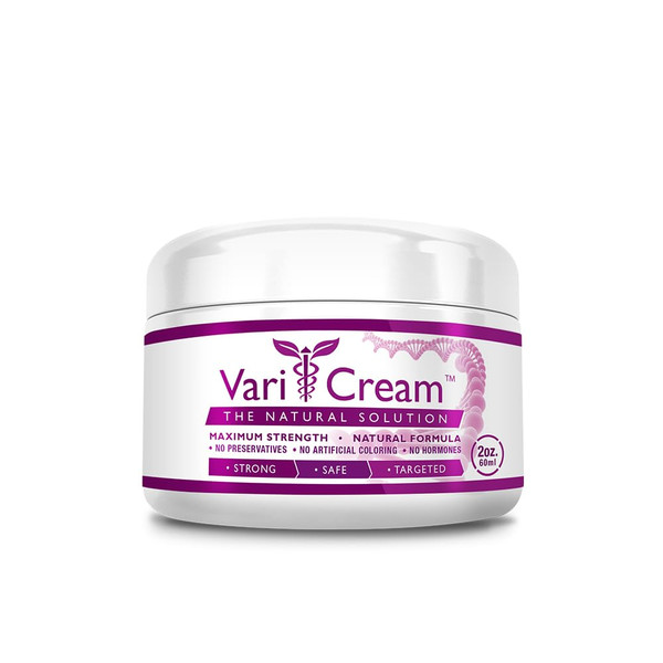 VariCream - Varicose & Spider Veins Cream - Tocopherol Acetate, Butcher's Broom, Witch Hazel - 1 Jar - 2 Oz. - Vegan