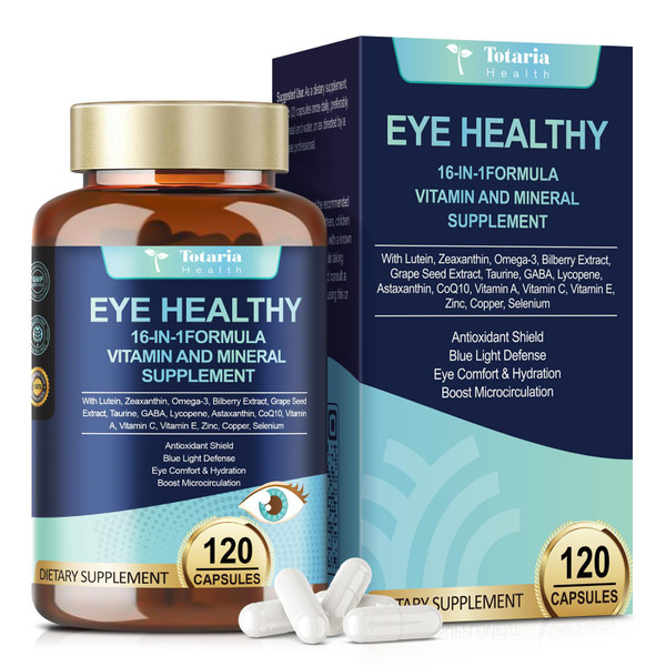 Eye Vitamins Lutein and Zeaxanthin for Adults, AREDS 2 Eye Vitamin and Mineral, Omega-3, Bilberry Extract - Carotenoid Blend, Support Eye Health, Strain, Comfort & Hydration (120 Capsules)