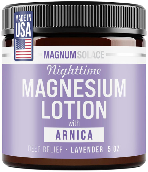 Magnum Solace Nighttime Magnesium Lotion with Arnica – Soothing Relief & Relaxation, Highly Concentrated Magnesium for Muscles & Joints – Apply to Legs or Feet Before Bed – Skin-Friendly
