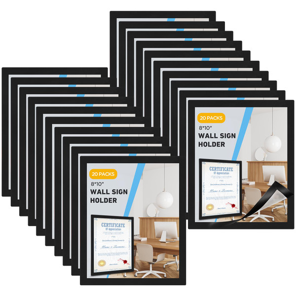 FACULX 20 Pieces Frames 8x10 inches, Self- Door Window Document Reusable Frames, Wall Glass Peel and Picture Frames (Black)