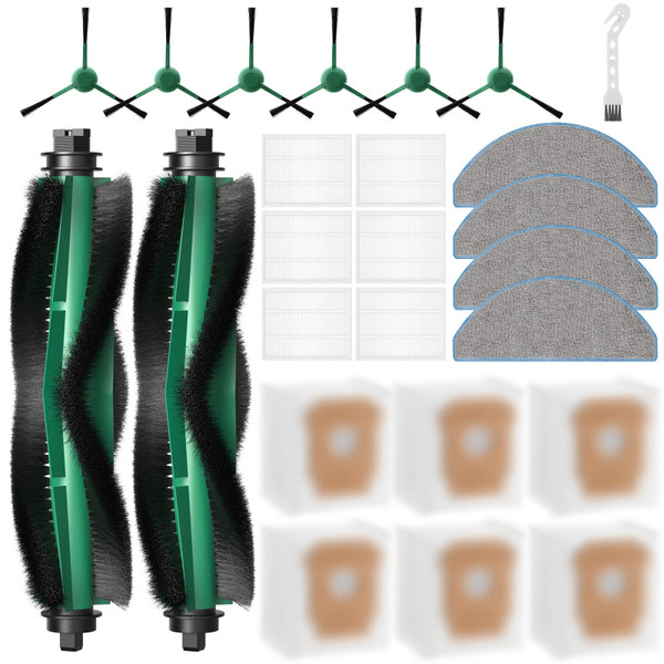 25 Pcs Replacement Parts for iRobot Roomba 104 / Q052/ 105 Vac/ 105 Combo Robot Vacuum, Q0520 105 Accessories Include 2 Main Brushes, 6 Filters, 6 Dust Bags, 6 Side Brushes, 4 Mop Pads, 1 Clean Brush