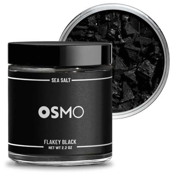 Osmo Black Flakey Sea Salt, Premium Mediterranean Pyramid Sea Salt with Activated Charcoal, Perfect for Seafood, Focaccia & Cocktails, Gourmet Visual Statement for Chefs, Made in the USA, Kosher, All Natural (2.7 oz Pack of 1)