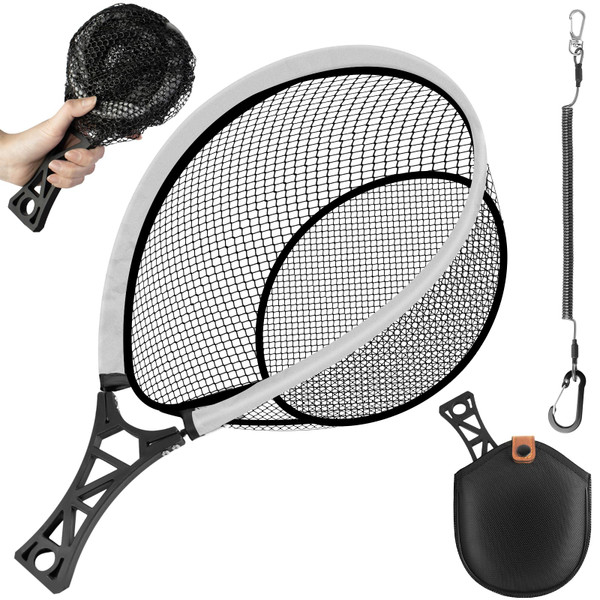 Briskjoy Fly Fishing Landing Net - Trout Net for Freshwater Trout Fishing, Foldable Landing Net with Rubber Mesh for Catch & Release, Ideal for Kayak & Wading Fishing, Includes Storage Bag & Lanyard