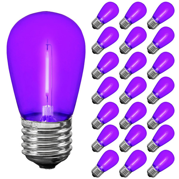 Novelty Lights Outdoor String Light Replacement Bulbs, 5 Pack S14 LED Edison Shatterproof Plastic, E26 Base, 30,000-Hour Lifespan, Purple