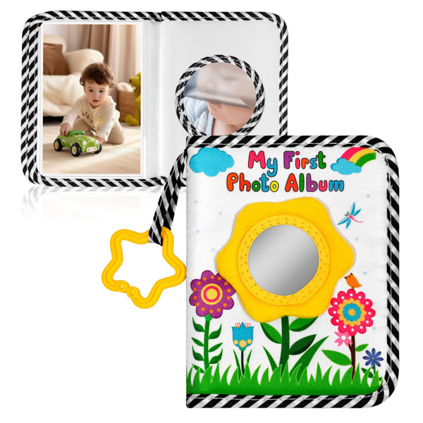 My First Book Of Photos, Baby's My First Family Album, My First Photo Book For Baby Holds 17 4x6 Photos,Toddler Photo Album With Safety Mirror,Soft Cloth Photo Book For Newborn Toddler & Kids (yellow)