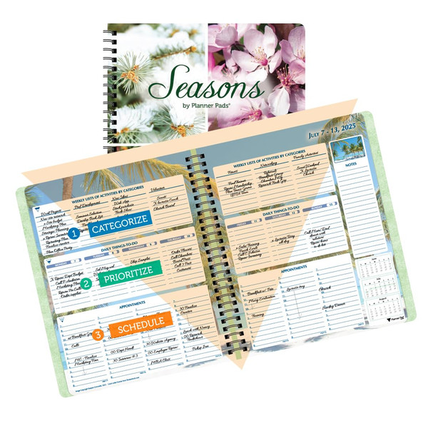 Planner Pad Spiral Bound 3-Tier Funnel Down 12 Month Organizer, July 2025 – June 2026 / Academic Year, Seasonal Color Ink, 6 3/4" x 8 1/2"