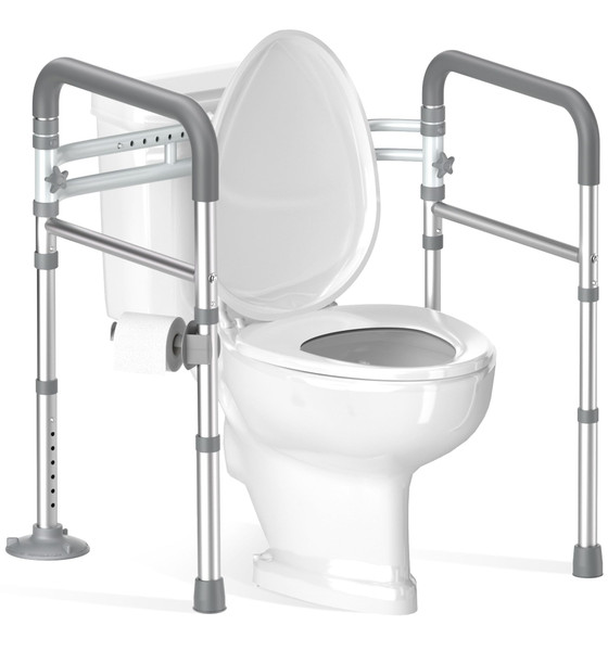 Soundfuse Toilet Safety Rails for Seniors, Adjustable Toilet Handles for Elderly and Disabled, Foldable Handicap Toilet Safety Frame Fit Any Toilets (350 LB)