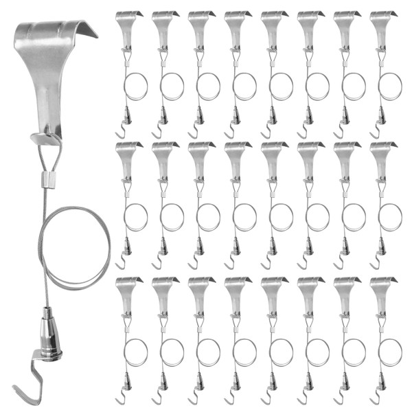 Zorfeter 36 Pack Adjustable Picture Rail Hanging System, Sturdy Picture Rail Hooks Kit 66 lbs(30KG) Max Load Wire Hooks, 6.6ft(2m) Cable with Loop Picture Hanging Kit for Frames Display/Silver