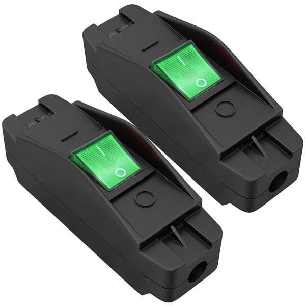 Inline Cord Switch, Heavy Duty 30A AC125V/250V Large Current in-Line On/Off Rocker Appliance Switch for High Power Lamp or Equipment, Green Led, 2Pack